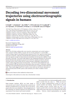 Decoding two-dimensional movement trajectories using electrocorticographic signals in humans.